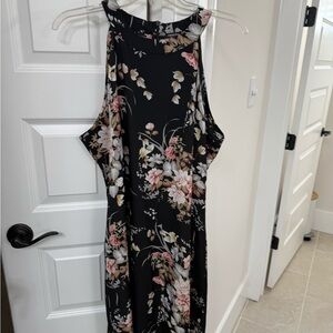SHEIN Black Floral Backless Dress